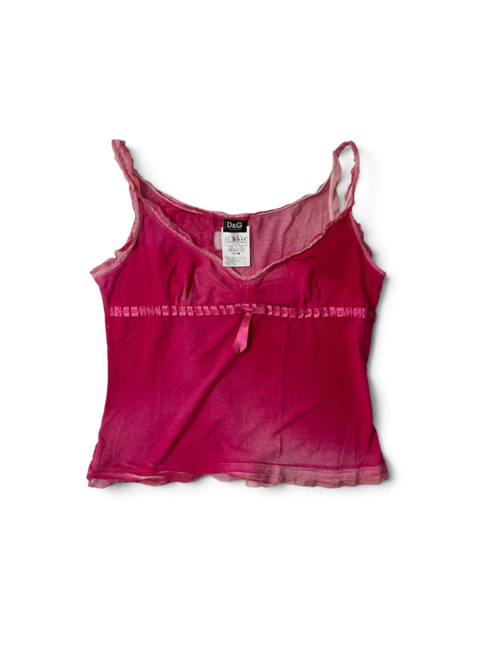 D&G Dolce & Gabbana Y2K Fairy Coquette Pink Ombré Lace Cami Top Size L